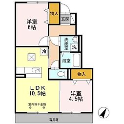 ソレイユ東阿保 1階2LDKの間取り