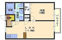 プレタメゾン大前I 2階1LDKの間取り