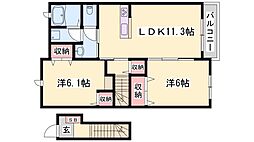 アバンツァート葉多 2階2LDKの間取り