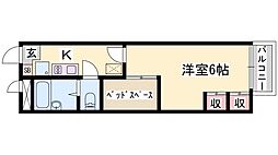 ドミール中島N 1Kの間取図画像