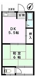 双葉荘2 1DKの間取図画像