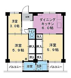 ビレッジハウス野村2号 3DKの間取図画像
