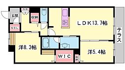 オカバ姫路青山シャーメゾンB 2LDKの間取図画像