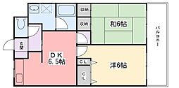 ヤシロ中村コーポB棟 2DKの間取図画像