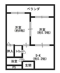 マンションまるか 2DKの間取図画像