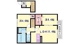 メゾンポルテ・ボヌール尾上 2LDKの間取図画像