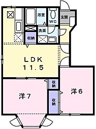 レインボーJS 2LDKの間取図画像