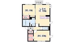 グランレーヴ弐番館 2LDKの間取図画像