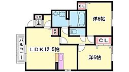 グランモア航B棟 2LDKの間取図画像