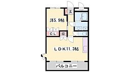 ウエスト・ヒルズ 1LDKの間取図画像