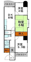 カサディフォーレ 4階3DKの間取り