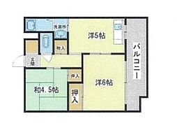 歌野マンション 2DKの間取図画像