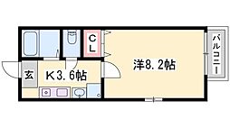 エトランス西庄 1Kの間取図画像