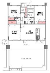 プレステ15番館鶴見緑地 3LDKの間取図画像