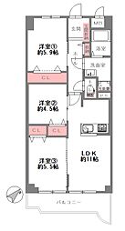 メロディーハイム守口C棟 3LDKの間取図画像