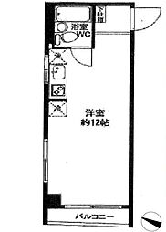 都営大江戸線 都庁前駅 徒歩7分の賃貸マンション 2階ワンルームの間取り