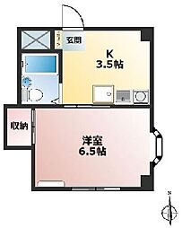 JR中央線 高円寺駅 徒歩5分の賃貸マンション 2階1Kの間取り