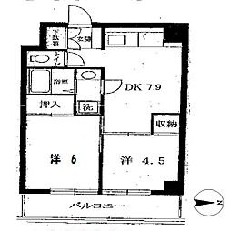 JR中央線 高円寺駅 徒歩6分の賃貸マンション 3階2DKの間取り
