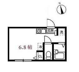都営大江戸線 東中野駅 徒歩11分の賃貸アパート 2階ワンルームの間取り