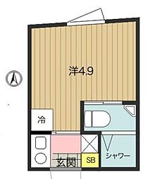 都営大江戸線 西新宿五丁目駅 徒歩5分の賃貸マンション 1階1Kの間取り