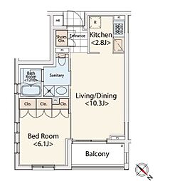 京王線 初台駅 徒歩9分の賃貸マンション 5階1LDKの間取り
