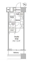 都営新宿線 新宿駅 徒歩4分の賃貸マンション 7階1Kの間取り