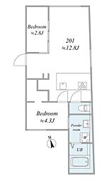 東京メトロ東西線 中野駅 徒歩9分の賃貸マンション 2階2LDKの間取り