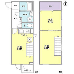 東京メトロ丸ノ内線 中野坂上駅 徒歩6分の賃貸マンション 3階2DKの間取り