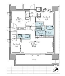 JR総武線 東中野駅 徒歩3分の賃貸マンション 12階3LDKの間取り