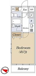 プレール・ドゥーク西新宿 1Kの間取図画像