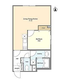 JR中央線 高円寺駅 徒歩10分の賃貸マンション 2階1LDKの間取り