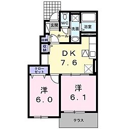アンダーワンルーフ1 2DKの間取図画像