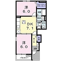 カルフール・K 2DKの間取図画像