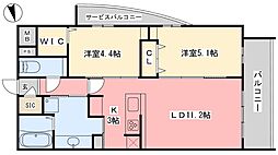 ヴェッセル持田 2LDKの間取図画像