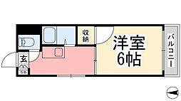 プレアール緑町II 2階1Kの間取り
