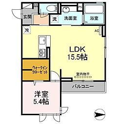 フェリシアス松原 3階1LDKの間取り