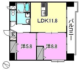ミモザヒルズ錦町 7階2LDKの間取り