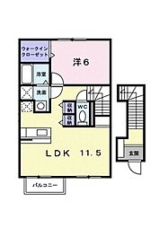 アヴニールKA棟 1LDKの間取図画像
