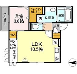 ドルチェヴィータ2 1LDKの間取図画像