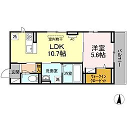 リヴェール中村 1LDKの間取図画像