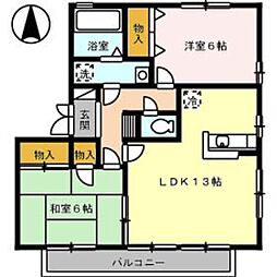 カーサフォンテーヌA 2LDKの間取図画像