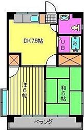 オレンジハイツ中村 2DKの間取図画像