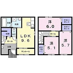 イークラフト2 3DKの間取図画像