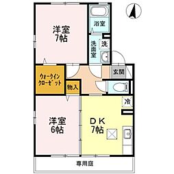 リッツハウス上野 2DKの間取図画像