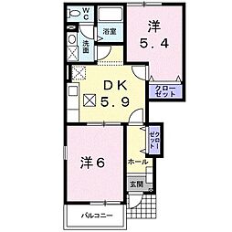 ル・トワ・ヴェールB 2DKの間取図画像