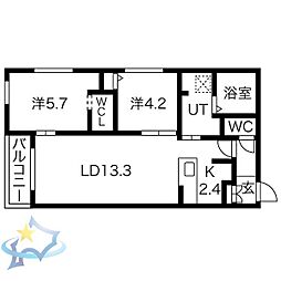 札幌市営東西線 琴似駅 徒歩7分の賃貸マンション 4階2LDKの間取り
