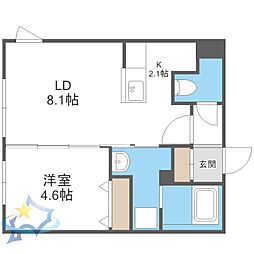 JR函館本線 苗穂駅 徒歩7分の賃貸マンション 2階1LDKの間取り