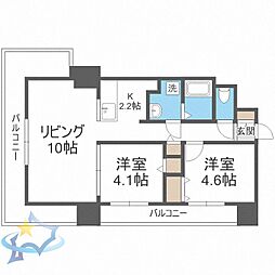 札幌市営南北線 さっぽろ駅 徒歩5分の賃貸マンション 6階2LDKの間取り