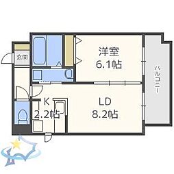 札幌市営東西線 円山公園駅 徒歩16分の賃貸マンション 2階ワンルームの間取り