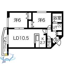 札幌市営東西線 西11丁目駅 徒歩10分の賃貸マンション 5階2LDKの間取り